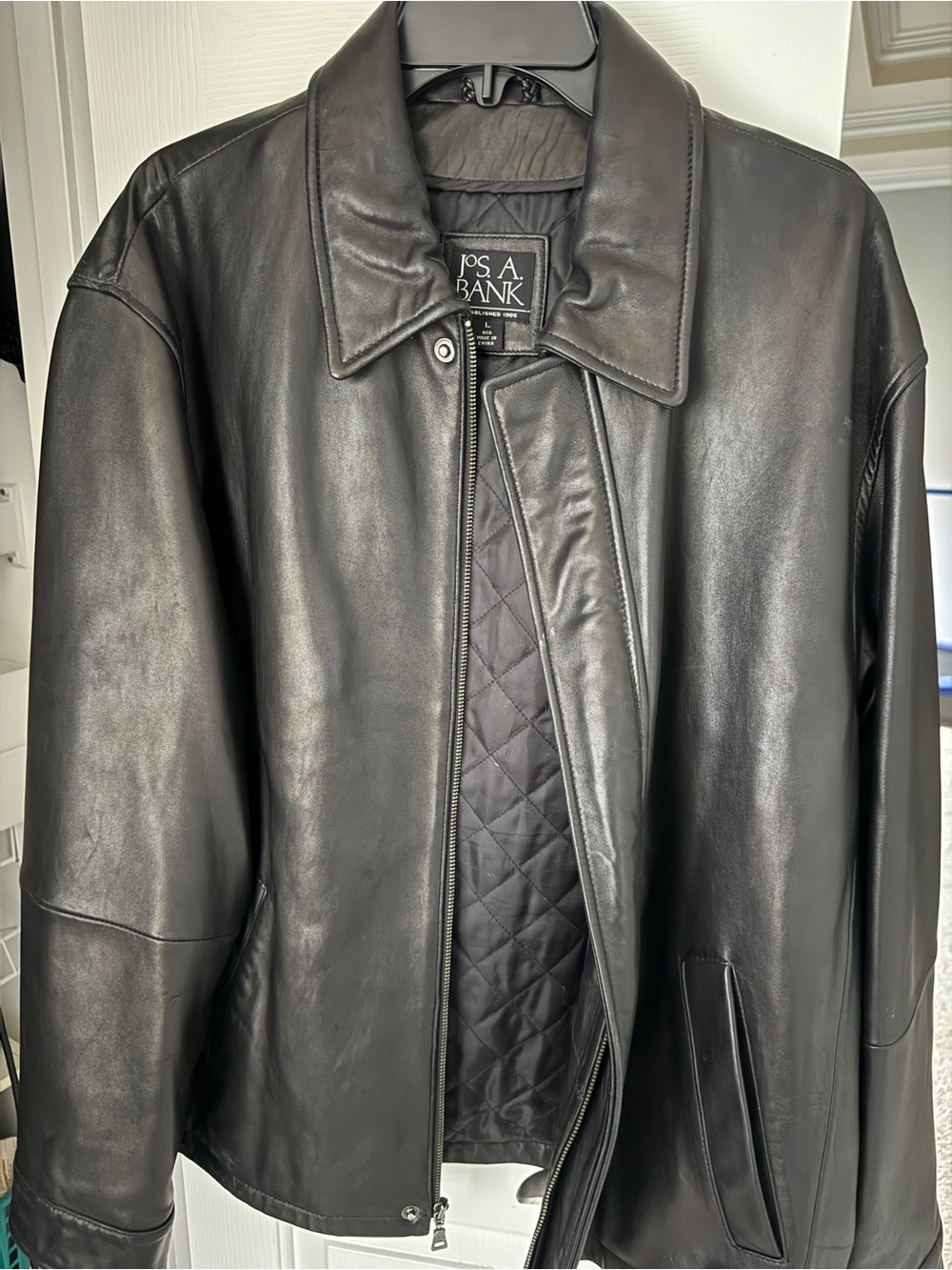 Jos. A. Bank Black Leather Bomber Jacket